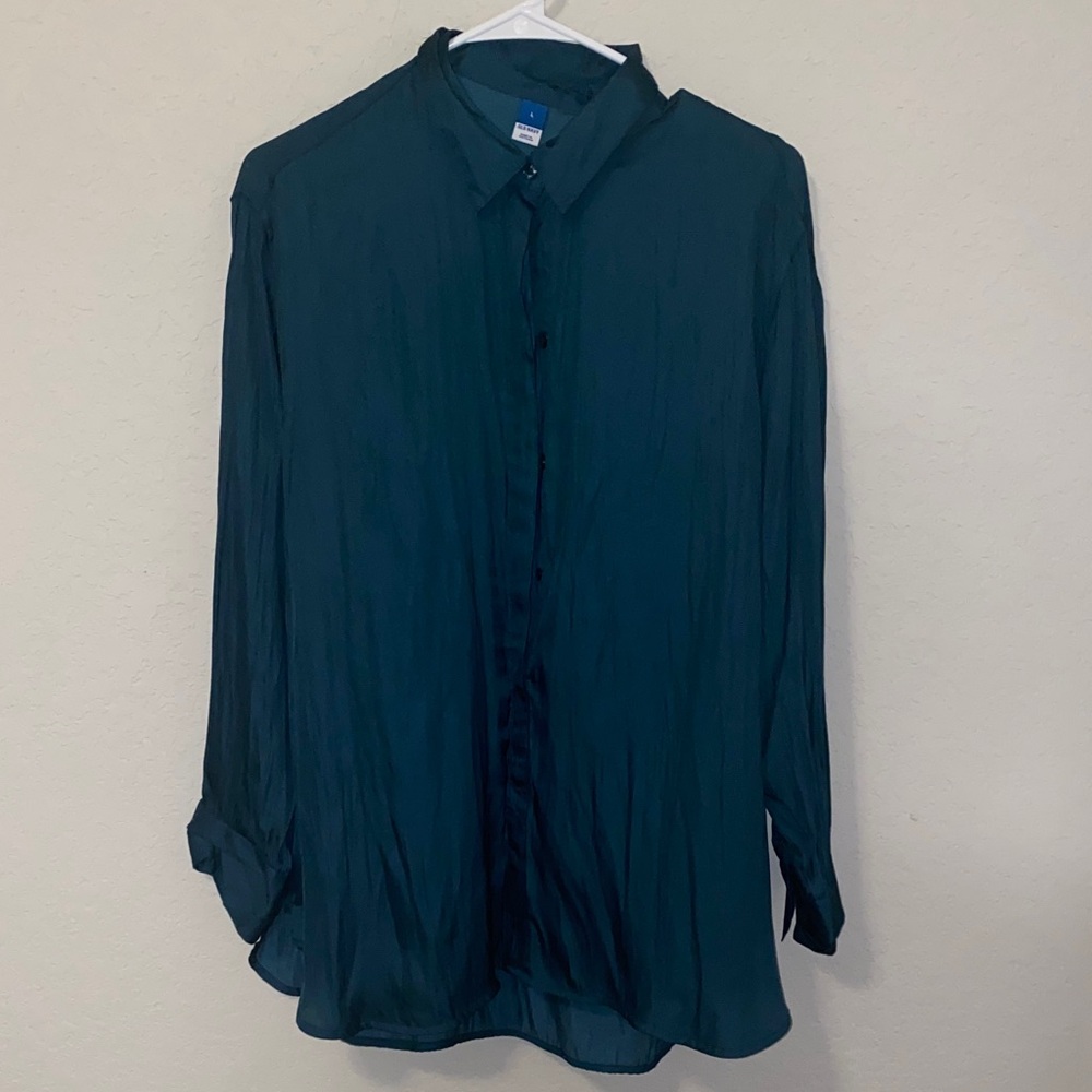 Old Navy Deep Teal Silk Collared Shirt